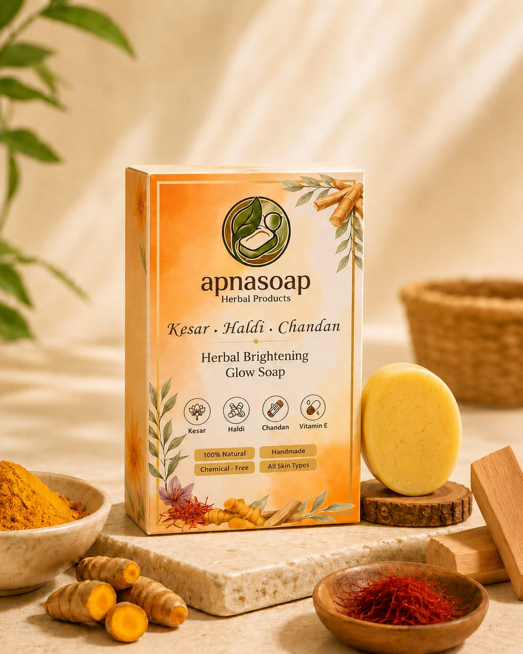 Apnaherbal Kesar Haldi Chandan Soap for natural glow and tan removal India